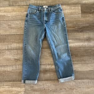 We the Free A New Day Mid Rise Cuffed Jeans Womens 28 Blue Button Fly Stretch